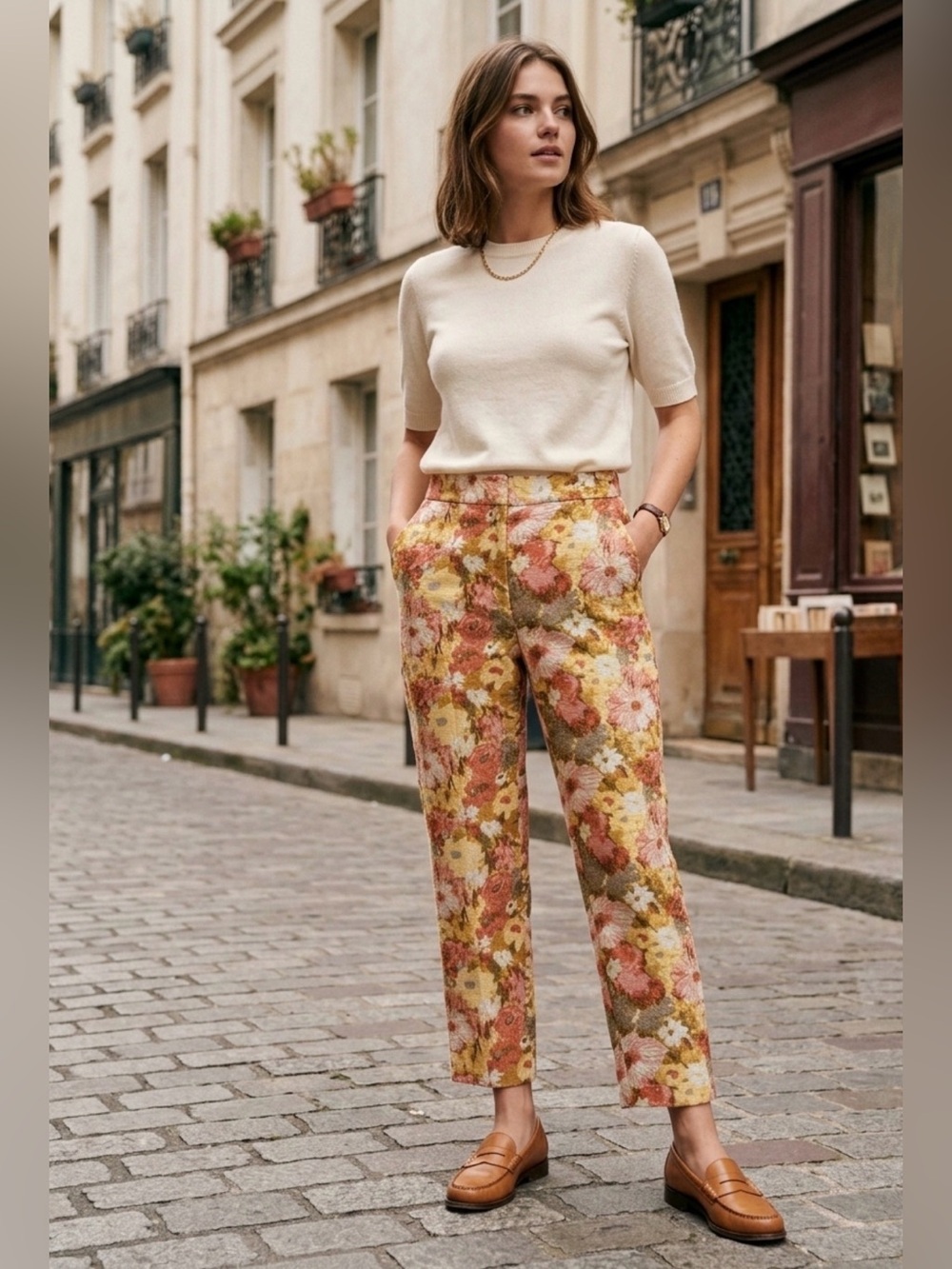 VTG Talbots Pants Womens 2 Cotton Stretch Floral Tapered Grannycore Preppy